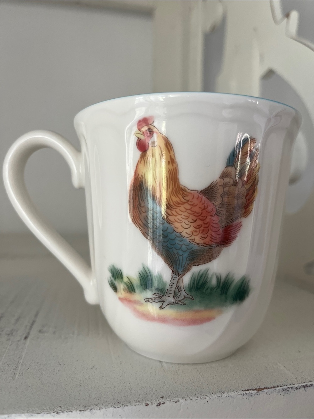 Rooster Ceramic Coffee Mug Green Background Farmhouse Country Decor
